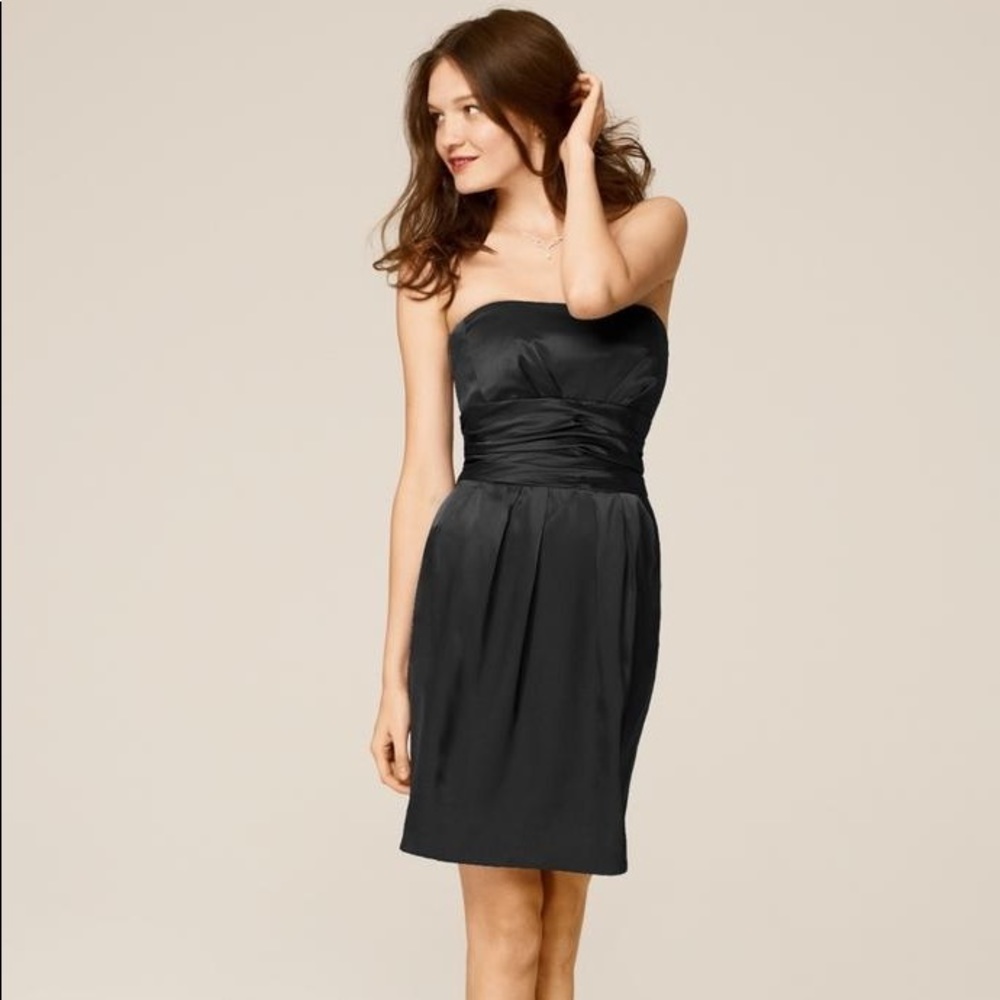 Black Short Charmeuse Dress Ruched Waist + Pocket